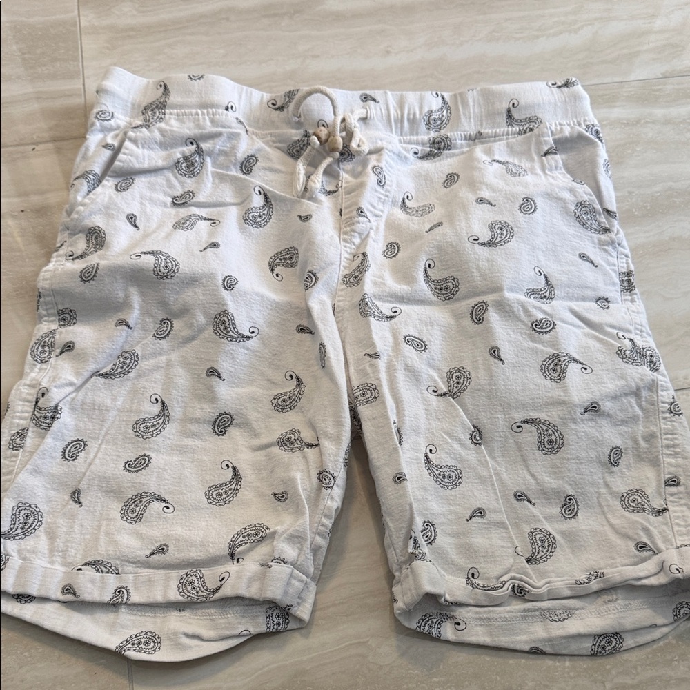 Linen White Paisley Men Shorts